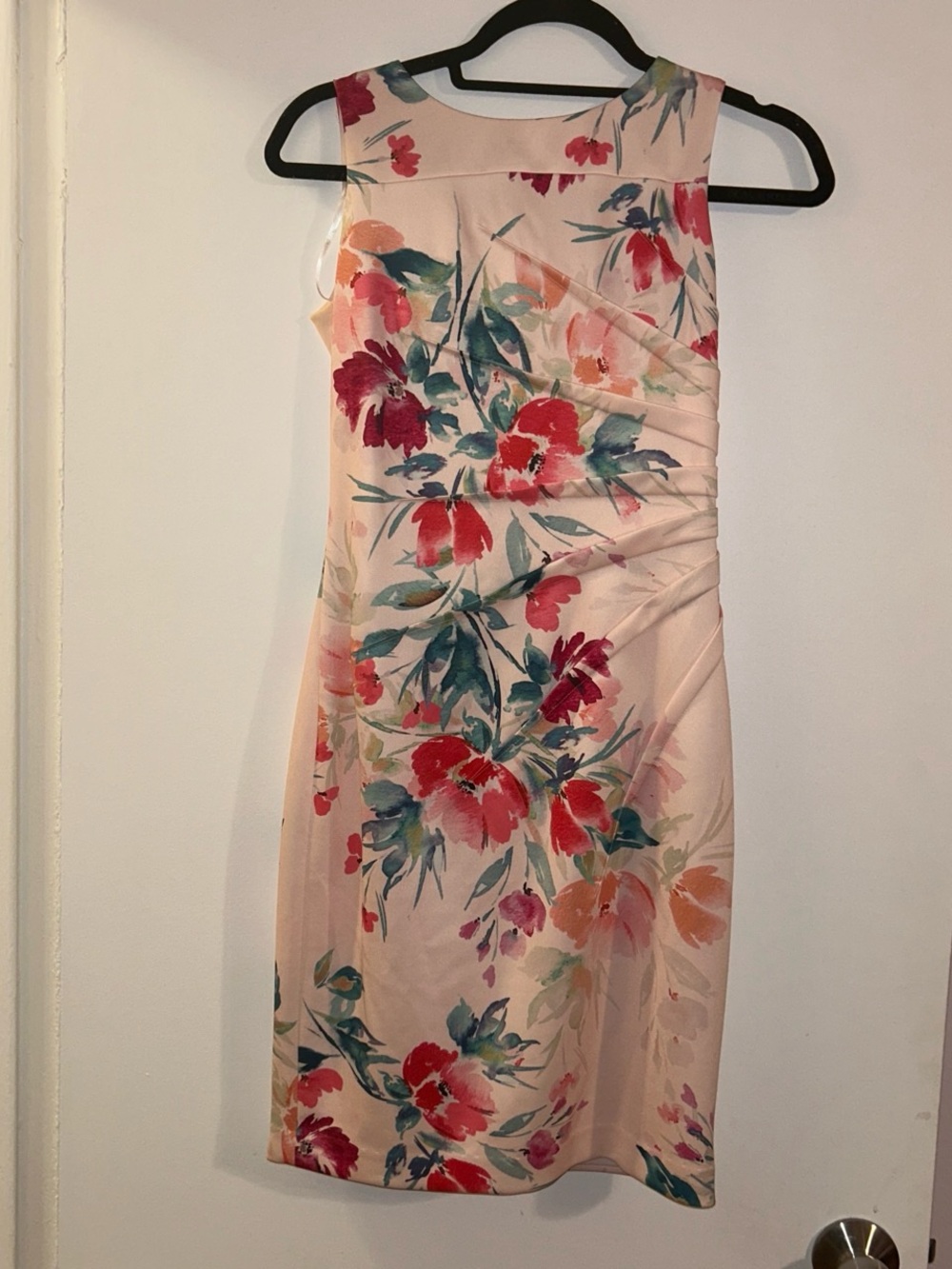 Calvin Klein Pink Floral Sheath Dress with Red & Green Accents